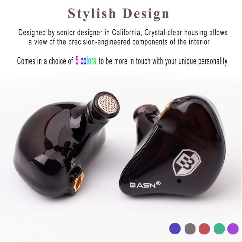 BASN High-Definition in Ear Monitor Headphones for Musicians with Detachable MMCX Earbuds; Dual Dynamic Drivers and Noise-Isolating (Brown) - Image 3
